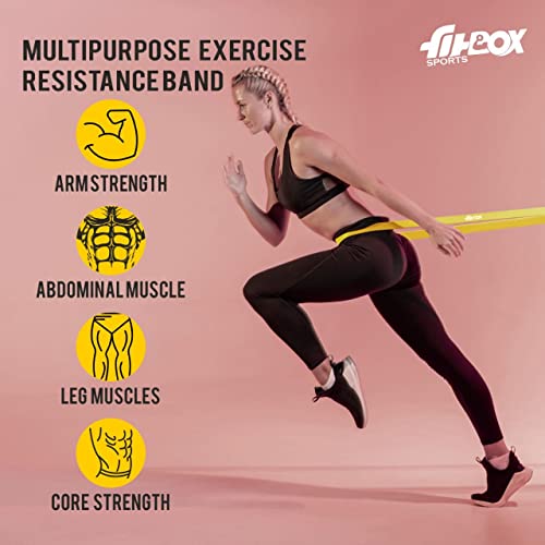 FitBox Sports Natural Rubber Resistance and Pull Up Band (15Kg to 25Kg- Yellow) Cross Training Exercise Band for Home Gym Fitness | Loop Band | Stretching Band | for Men & Women