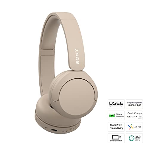 Sony WH-CH520 Wireless Bluetooth Headphones On Ear with Mic, Up to 50Hrs Battery, Quick Charge, DSEE Upscale, Multipoint Connectivity, Voice Assistant, Customized EQ-Blue