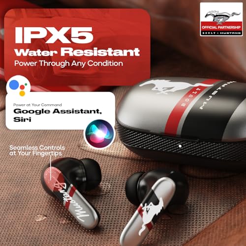 GOBOULT Mustang Torq Wireless in Ear Earbuds with 60H Playtime, App Support, Quad Mic ENC, 45ms Low Latency, 13mm Driver, Breathing LEDs,Touch Controls, Made in India, IPX5, Ear buds Wireless (Yellow)