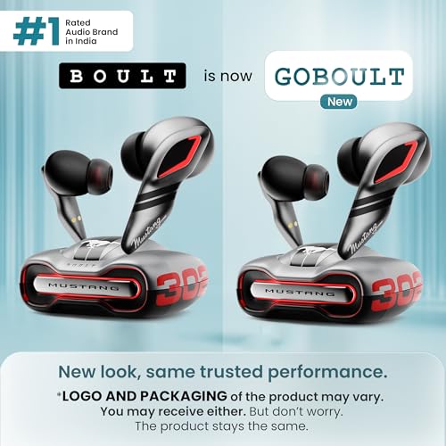 GOBOULT Mustang Torq Wireless in Ear Earbuds with 60H Playtime, App Support, Quad Mic ENC, 45ms Low Latency, 13mm Driver, Breathing LEDs,Touch Controls, Made in India, IPX5, Ear buds Wireless (Yellow)