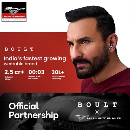 GOBOULT Mustang Torq Wireless in Ear Earbuds with 60H Playtime, App Support, Quad Mic ENC, 45ms Low Latency, 13mm Driver, Breathing LEDs,Touch Controls, Made in India, IPX5, Ear buds Wireless (Yellow)