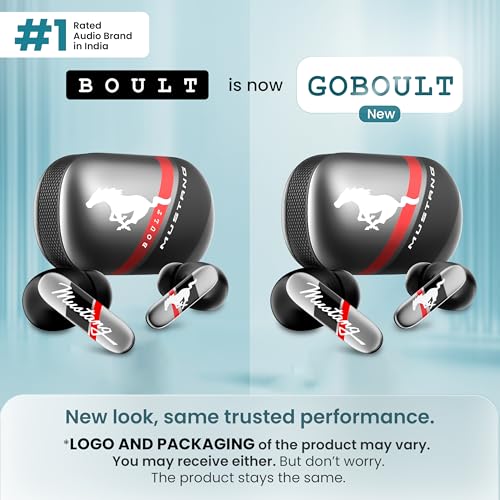 GOBOULT Mustang Torq Wireless in Ear Earbuds with 60H Playtime, App Support, Quad Mic ENC, 45ms Low Latency, 13mm Driver, Breathing LEDs,Touch Controls, Made in India, IPX5, Ear buds Wireless (Yellow)