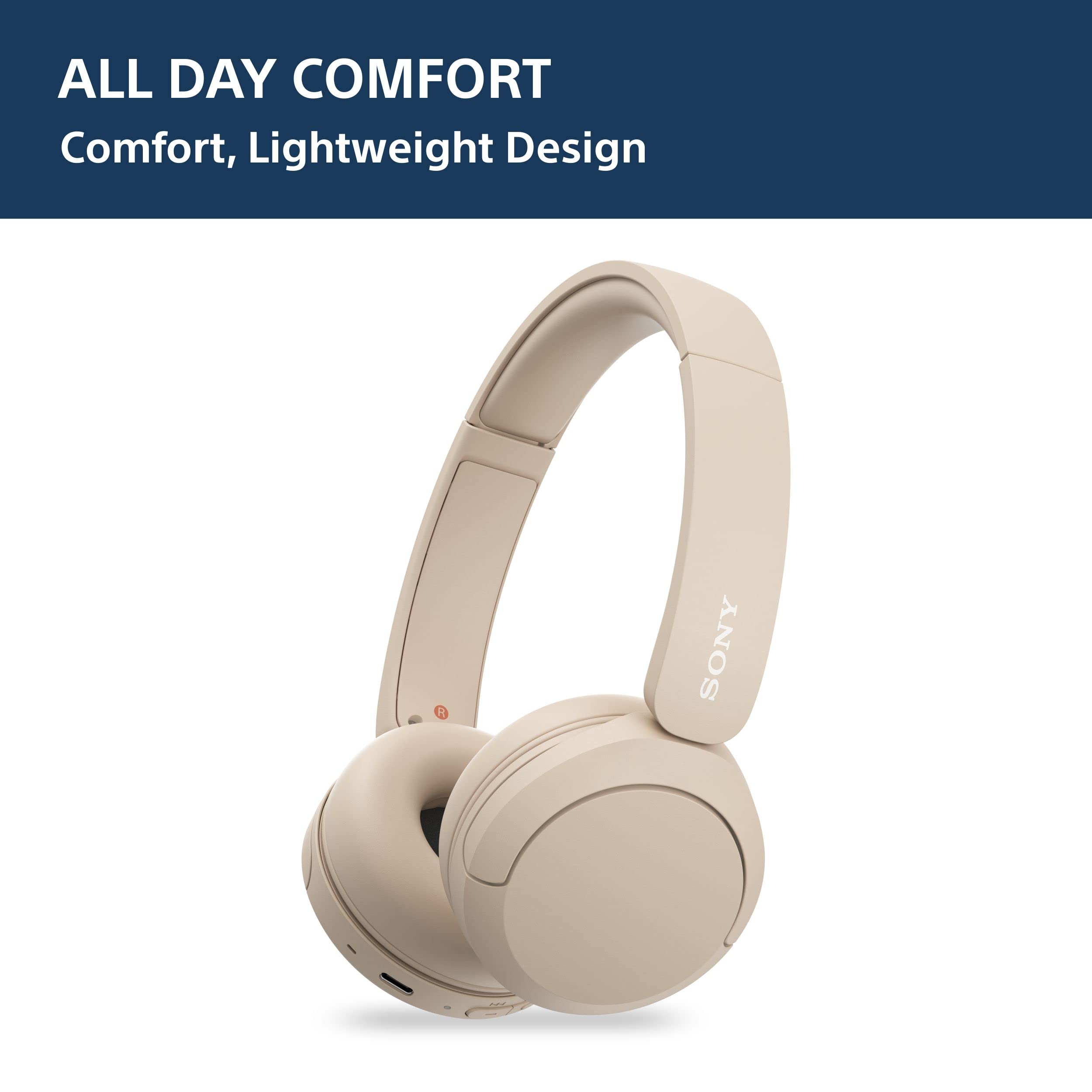Sony WH-CH520 Wireless Bluetooth Headphones On Ear with Mic, Up to 50Hrs Battery, Quick Charge, DSEE Upscale, Multipoint Connectivity, Voice Assistant, Customized EQ-Blue