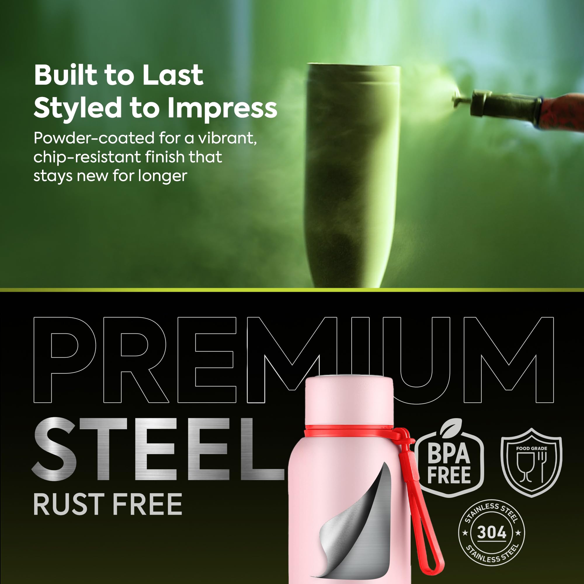 Pexpo Bravo 1000 ISI Certified Stainless Steel Water Bottle - 980ml | Double Wall Vacuum Insulated Flask | Hot & Cold Thermos | Leakproof | Ideal for Home, Office, Gym, Outings - Military Green