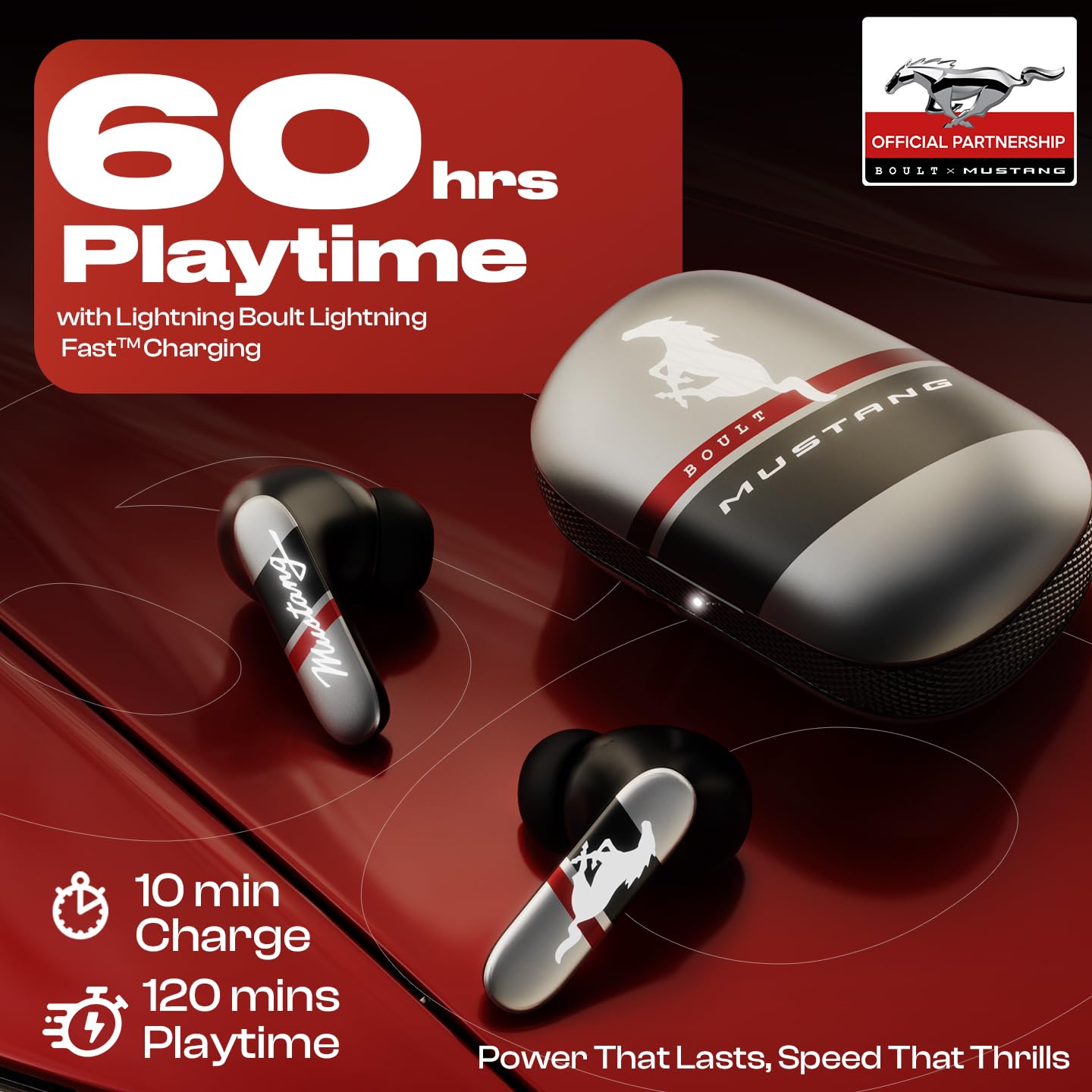 GOBOULT Mustang Torq Wireless in Ear Earbuds with 60H Playtime, App Support, Quad Mic ENC, 45ms Low Latency, 13mm Driver, Breathing LEDs,Touch Controls, Made in India, IPX5, Ear buds Wireless (Yellow)