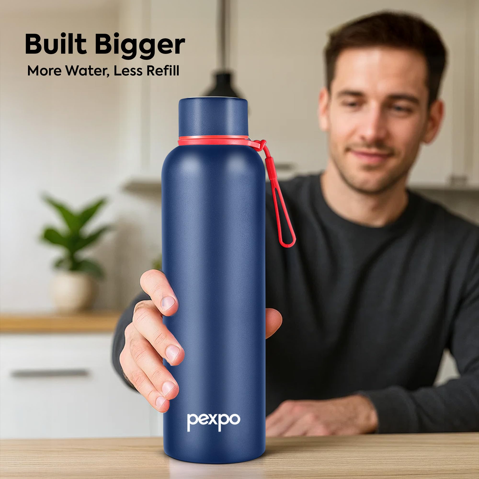 Pexpo Bravo 1000 ISI Certified Stainless Steel Water Bottle - 980ml | Double Wall Vacuum Insulated Flask | Hot & Cold Thermos | Leakproof | Ideal for Home, Office, Gym, Outings - Military Green
