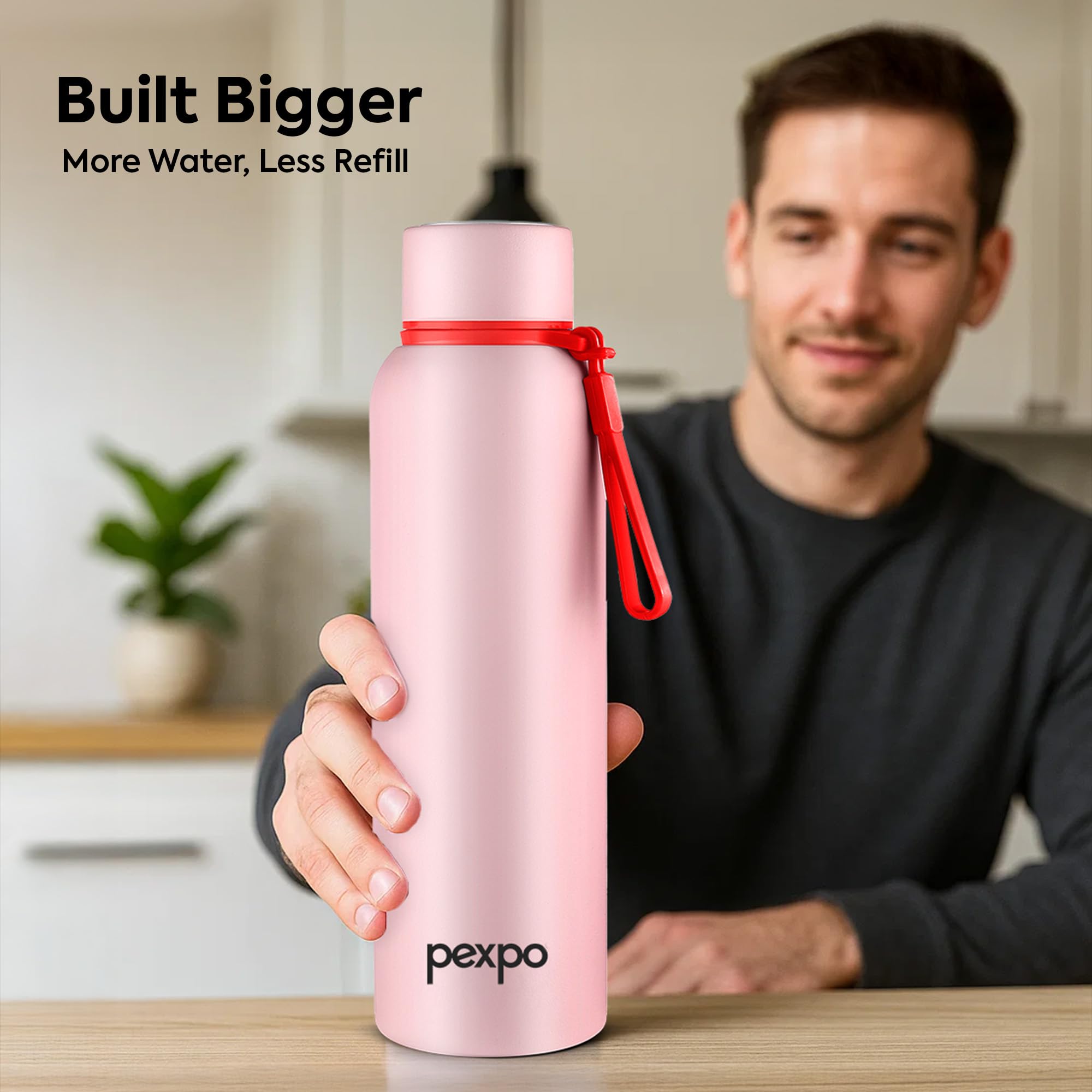 Pexpo Bravo 1000 ISI Certified Stainless Steel Water Bottle - 980ml | Double Wall Vacuum Insulated Flask | Hot & Cold Thermos | Leakproof | Ideal for Home, Office, Gym, Outings - Military Green