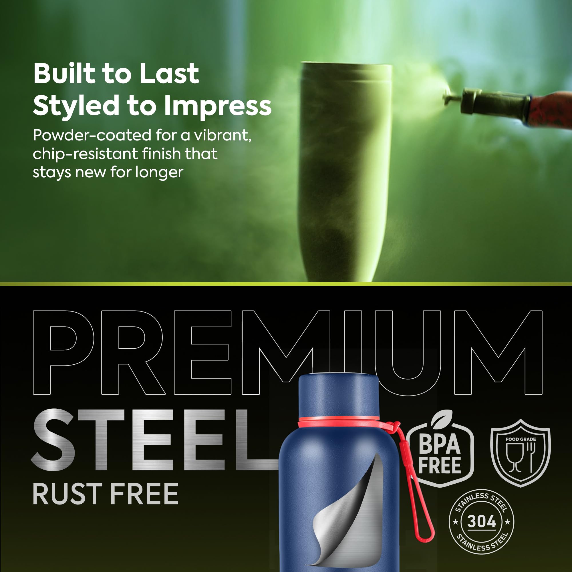 Pexpo Bravo 1000 ISI Certified Stainless Steel Water Bottle - 980ml | Double Wall Vacuum Insulated Flask | Hot & Cold Thermos | Leakproof | Ideal for Home, Office, Gym, Outings - Military Green