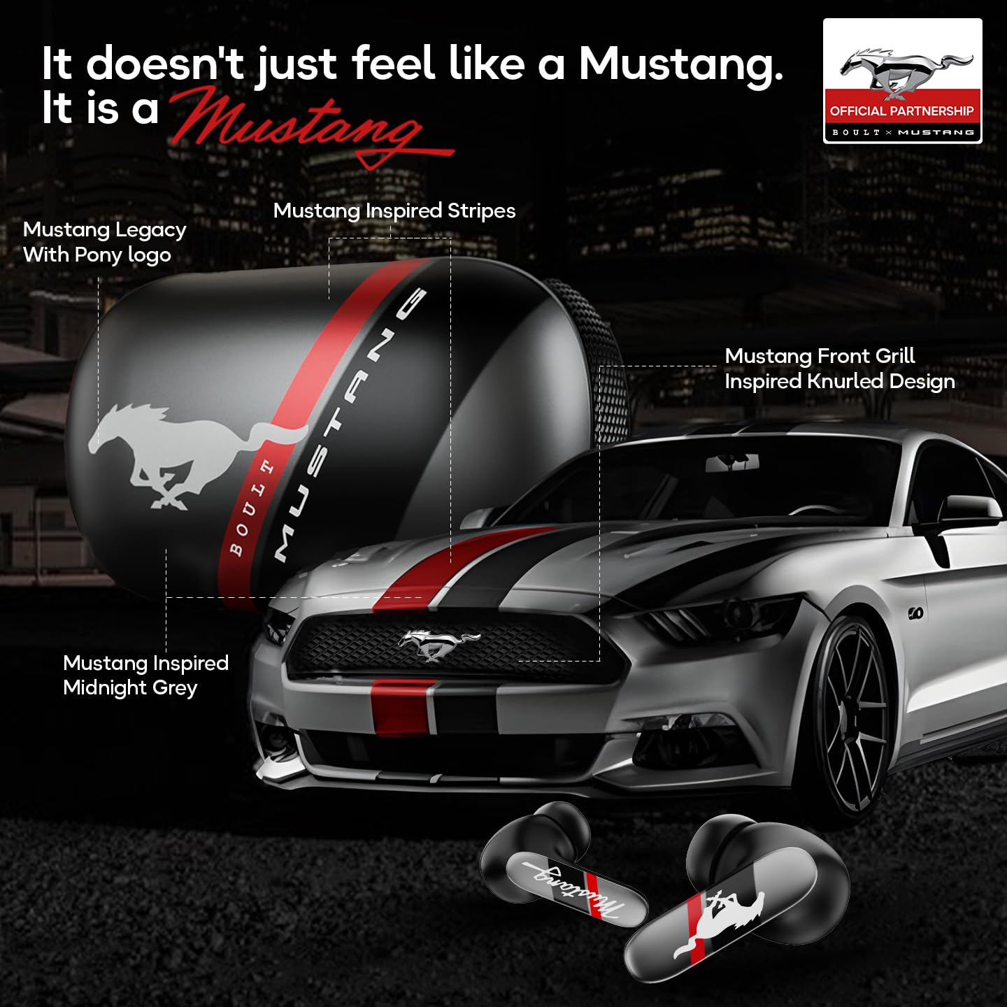 GOBOULT Mustang Torq Wireless in Ear Earbuds with 60H Playtime, App Support, Quad Mic ENC, 45ms Low Latency, 13mm Driver, Breathing LEDs,Touch Controls, Made in India, IPX5, Ear buds Wireless (Yellow)