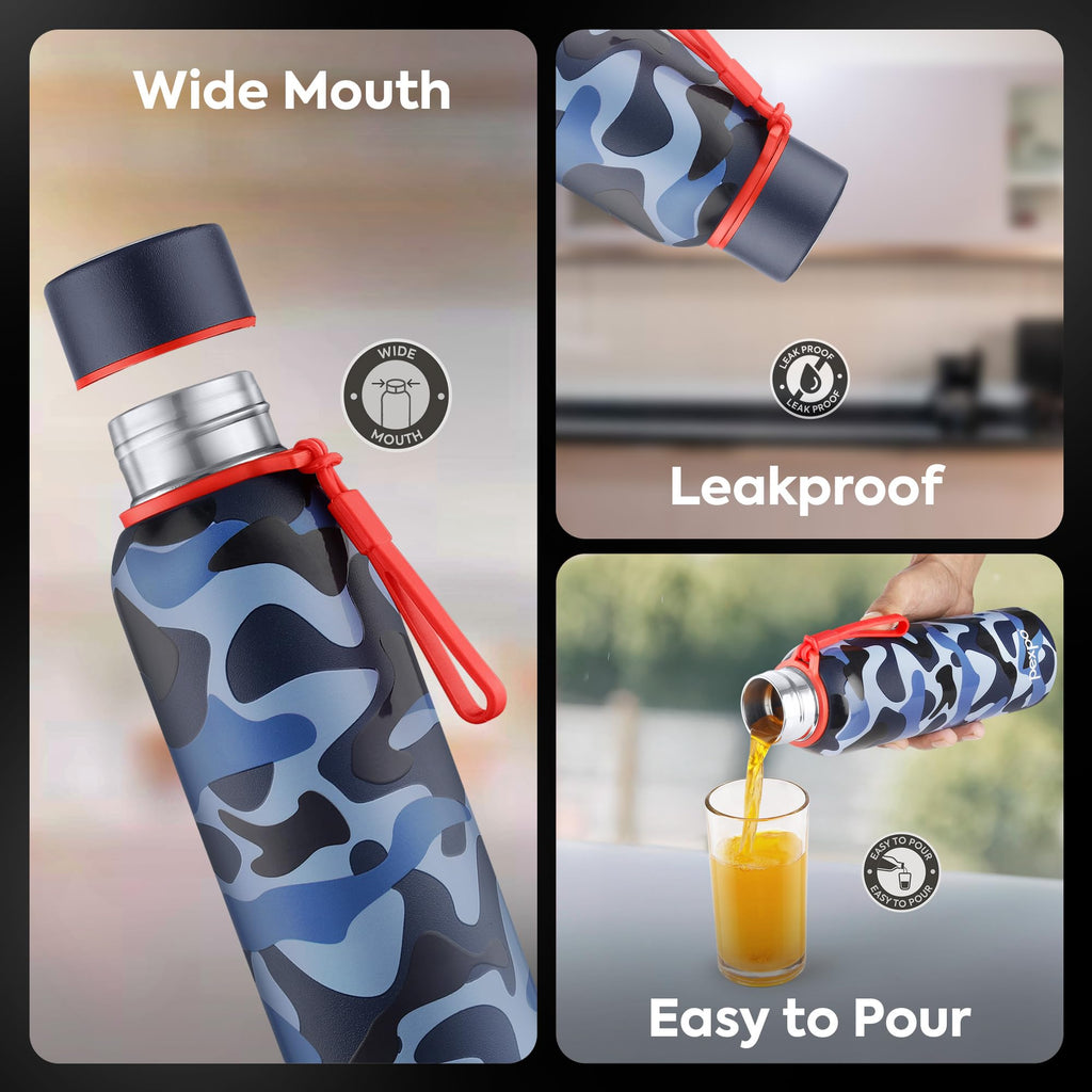 Pexpo Bravo 1000 ISI Certified Stainless Steel Water Bottle - 980ml | Double Wall Vacuum Insulated Flask | Hot & Cold Thermos | Leakproof | Ideal for Home, Office, Gym, Outings - Military Green