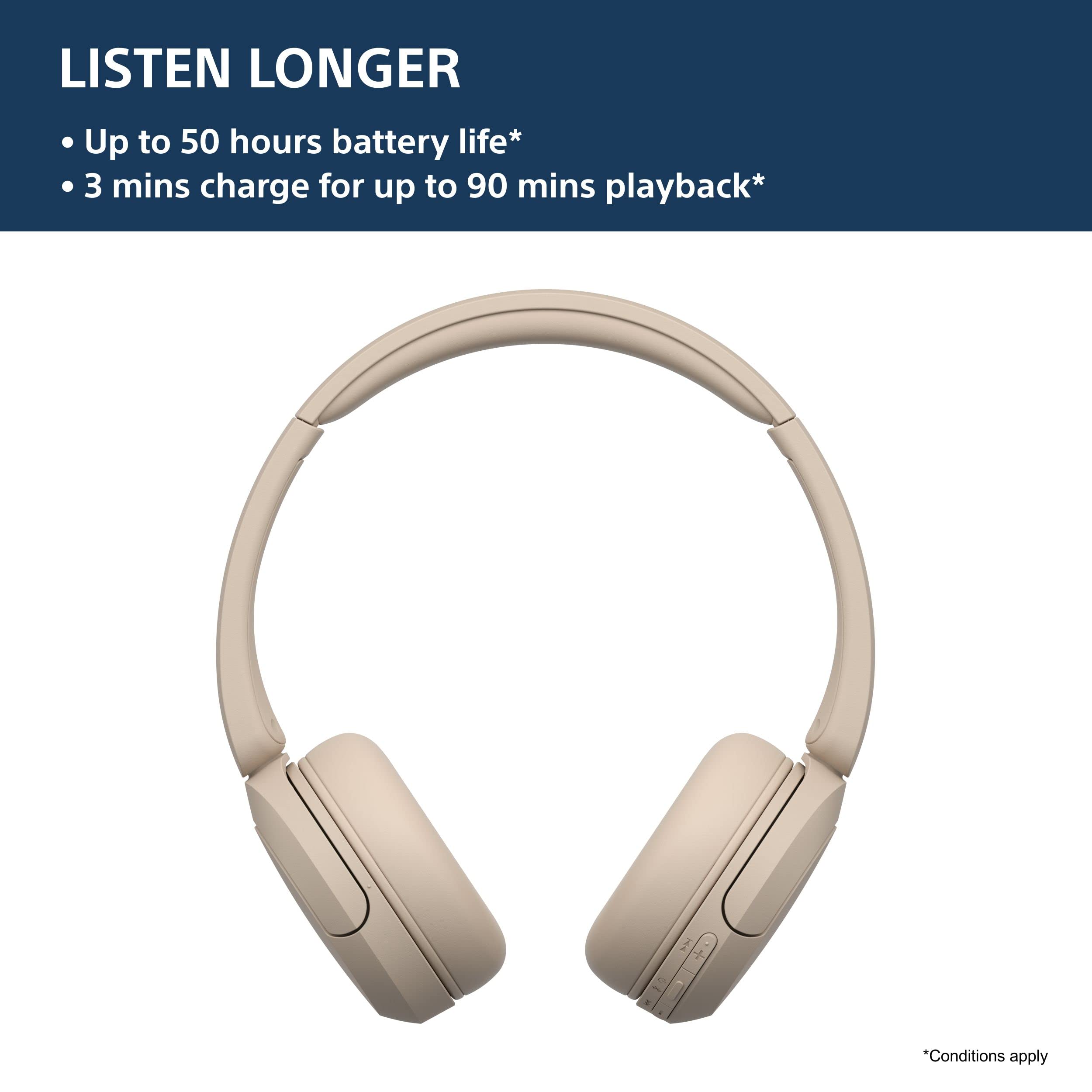 Sony WH-CH520 Wireless Bluetooth Headphones On Ear with Mic, Up to 50Hrs Battery, Quick Charge, DSEE Upscale, Multipoint Connectivity, Voice Assistant, Customized EQ-Blue