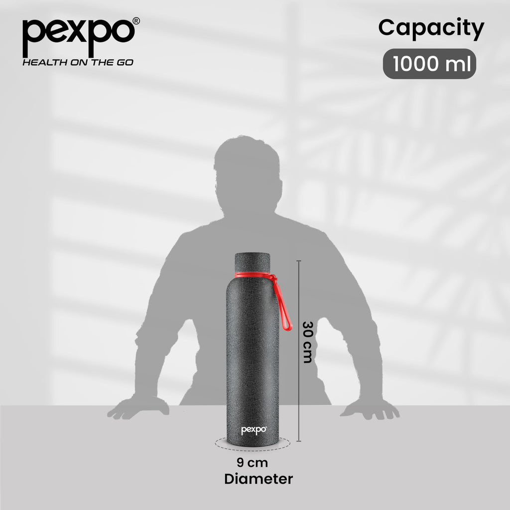 Pexpo Bravo 1000 ISI Certified Stainless Steel Water Bottle - 980ml | Double Wall Vacuum Insulated Flask | Hot & Cold Thermos | Leakproof | Ideal for Home, Office, Gym, Outings - Military Green
