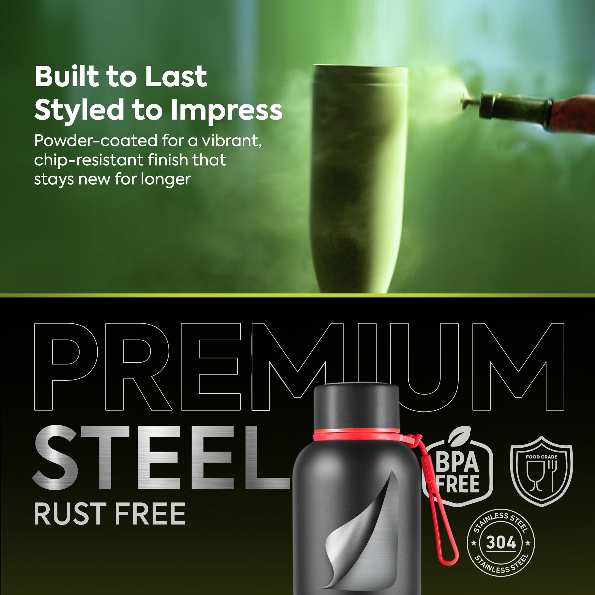 Pexpo Bravo 1000 ISI Certified Stainless Steel Water Bottle - 980ml | Double Wall Vacuum Insulated Flask | Hot & Cold Thermos | Leakproof | Ideal for Home, Office, Gym, Outings - Military Green