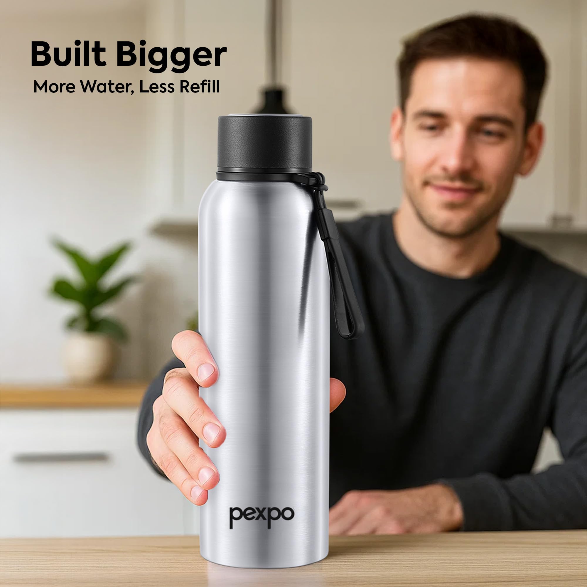 Pexpo Bravo 1000 ISI Certified Stainless Steel Water Bottle - 980ml | Double Wall Vacuum Insulated Flask | Hot & Cold Thermos | Leakproof | Ideal for Home, Office, Gym, Outings - Military Green