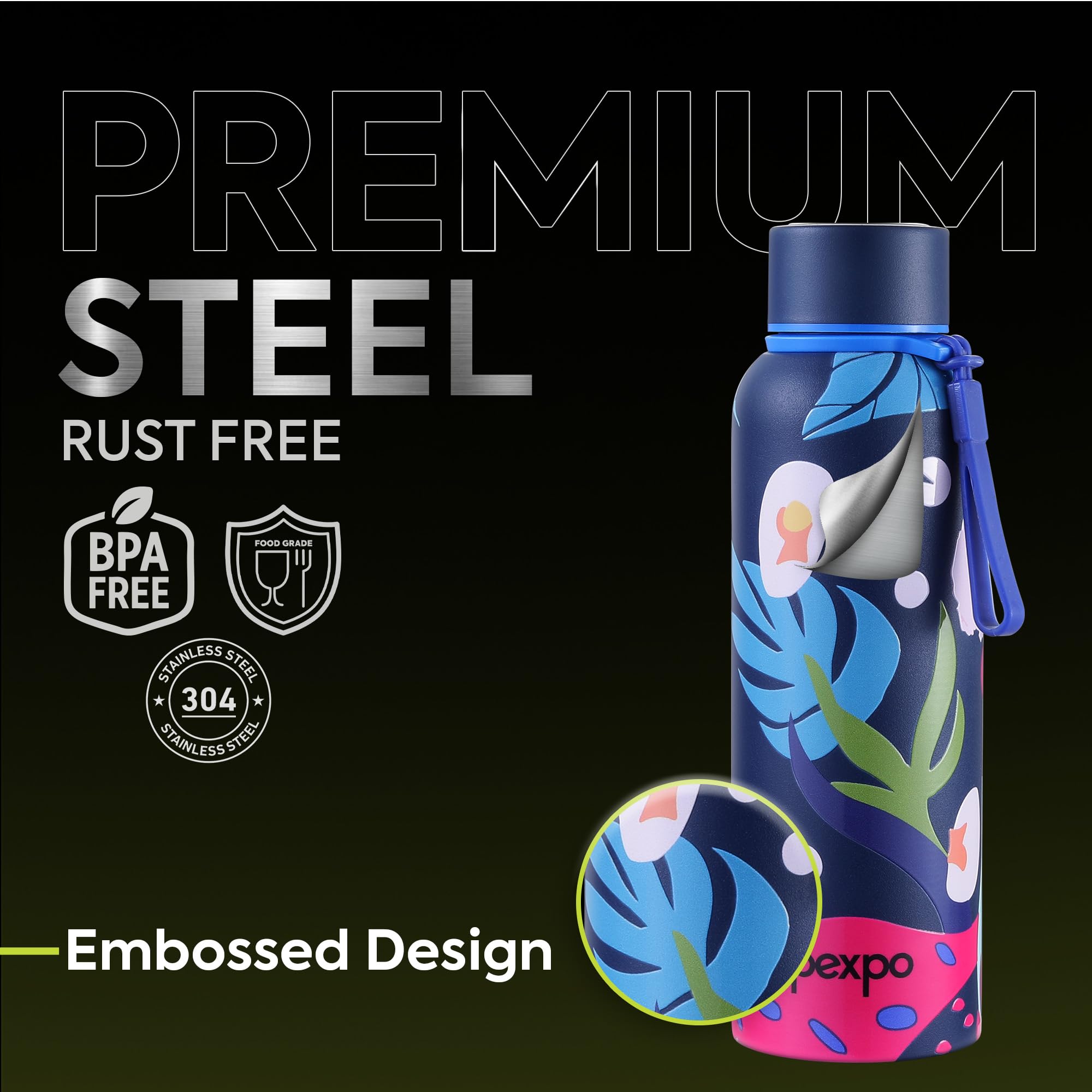 Pexpo Bravo 1000 ISI Certified Stainless Steel Water Bottle - 980ml | Double Wall Vacuum Insulated Flask | Hot & Cold Thermos | Leakproof | Ideal for Home, Office, Gym, Outings - Military Green