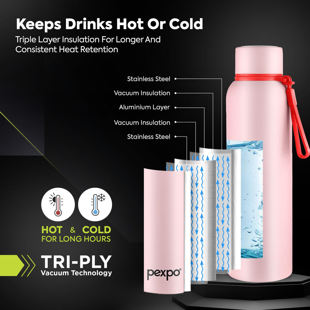 Pexpo Bravo 1000 ISI Certified Stainless Steel Water Bottle - 980ml | Double Wall Vacuum Insulated Flask | Hot & Cold Thermos | Leakproof | Ideal for Home, Office, Gym, Outings - Military Green