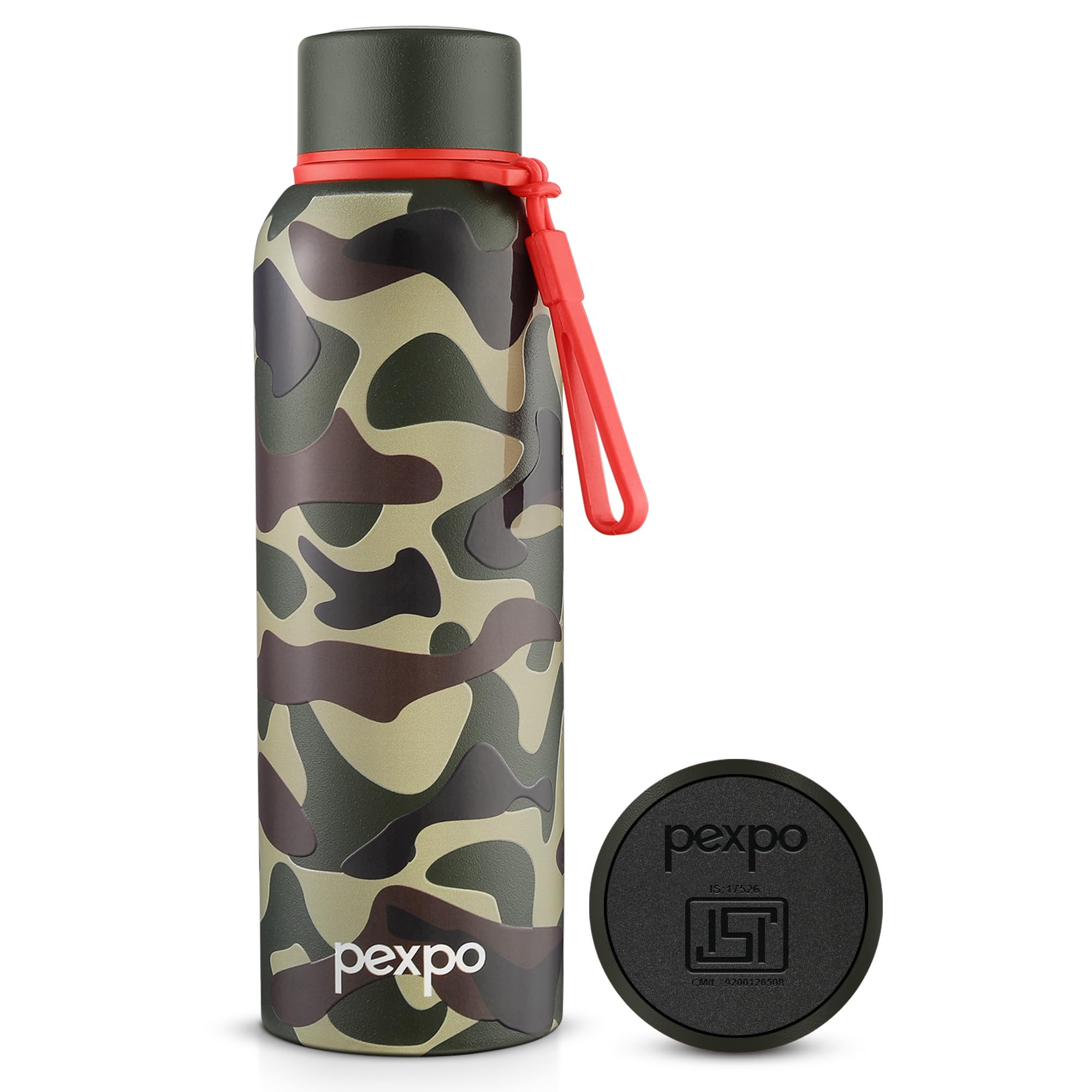 Pexpo Bravo 1000 ISI Certified Stainless Steel Water Bottle - 980ml | Double Wall Vacuum Insulated Flask | Hot & Cold Thermos | Leakproof | Ideal for Home, Office, Gym, Outings - Military Green