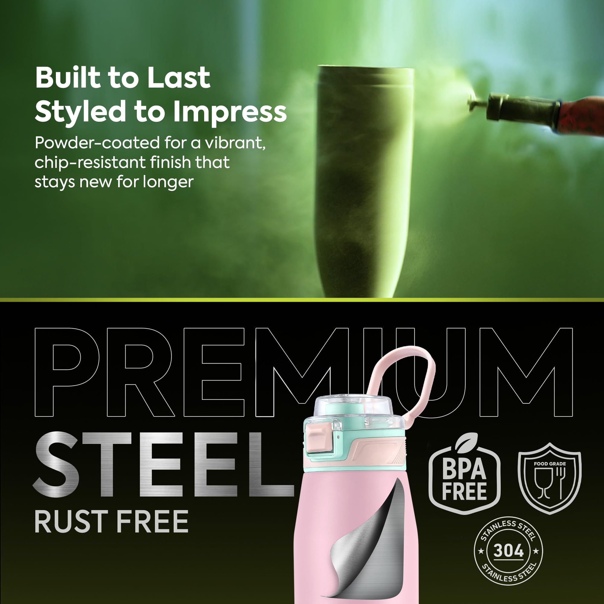 Pexpo Bravo 1000 ISI Certified Stainless Steel Water Bottle - 980ml | Double Wall Vacuum Insulated Flask | Hot & Cold Thermos | Leakproof | Ideal for Home, Office, Gym, Outings - Military Green
