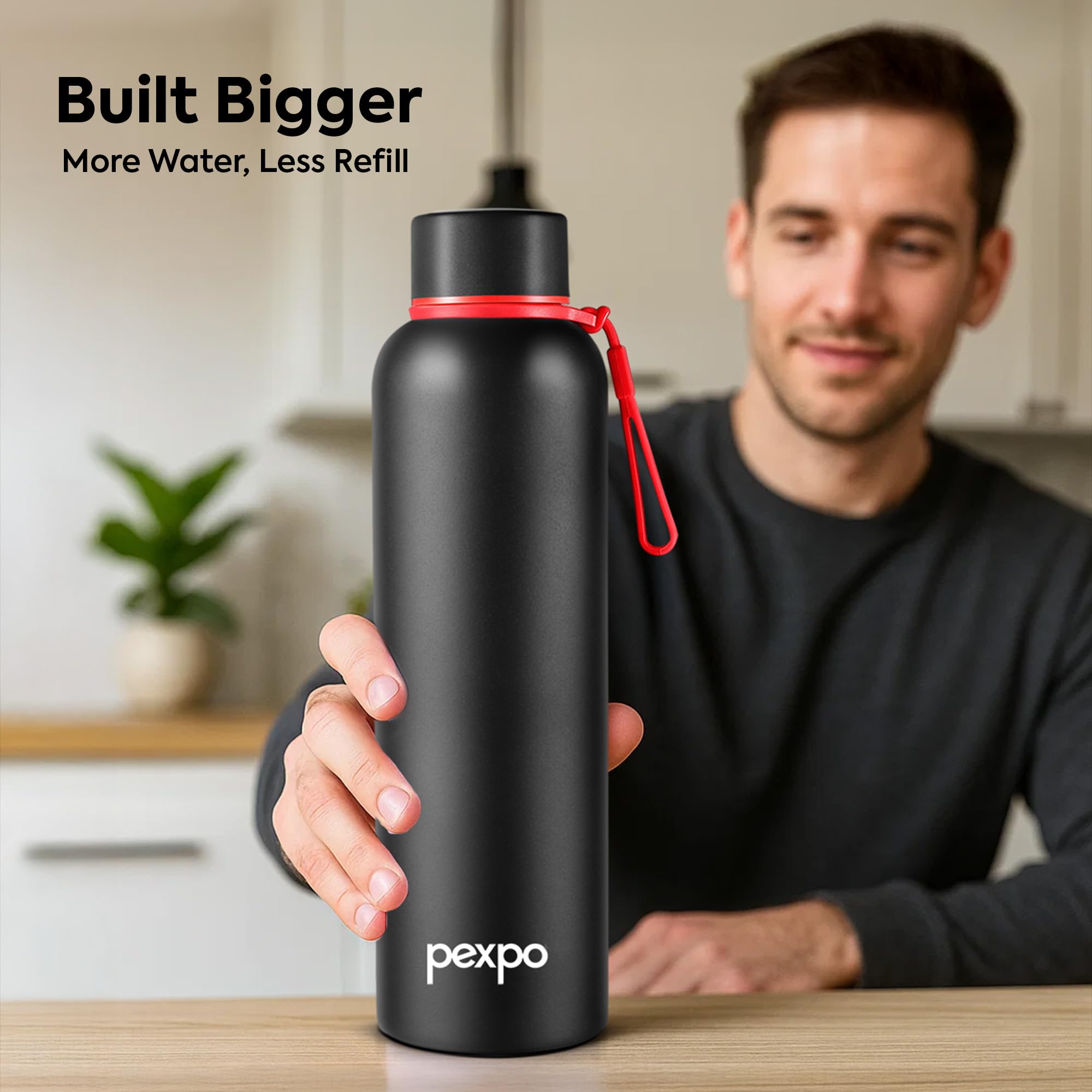 Pexpo Bravo 1000 ISI Certified Stainless Steel Water Bottle - 980ml | Double Wall Vacuum Insulated Flask | Hot & Cold Thermos | Leakproof | Ideal for Home, Office, Gym, Outings - Military Green