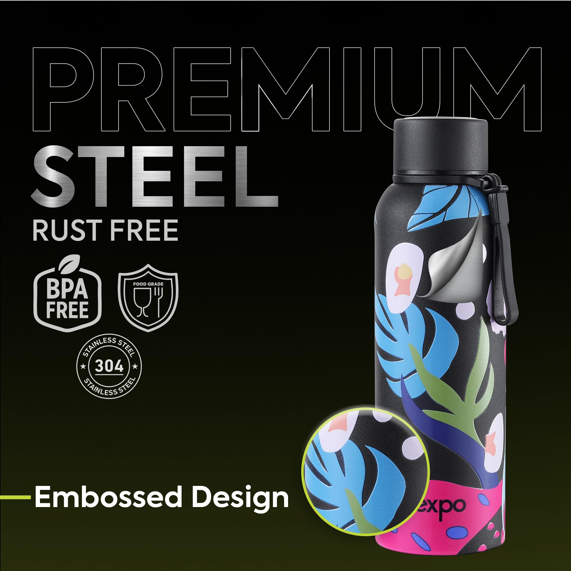 Pexpo Bravo 1000 ISI Certified Stainless Steel Water Bottle - 980ml | Double Wall Vacuum Insulated Flask | Hot & Cold Thermos | Leakproof | Ideal for Home, Office, Gym, Outings - Military Green