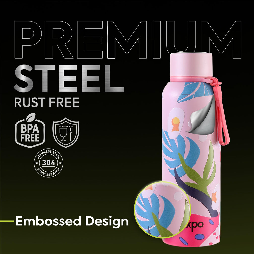 Pexpo Bravo 1000 ISI Certified Stainless Steel Water Bottle - 980ml | Double Wall Vacuum Insulated Flask | Hot & Cold Thermos | Leakproof | Ideal for Home, Office, Gym, Outings - Military Green