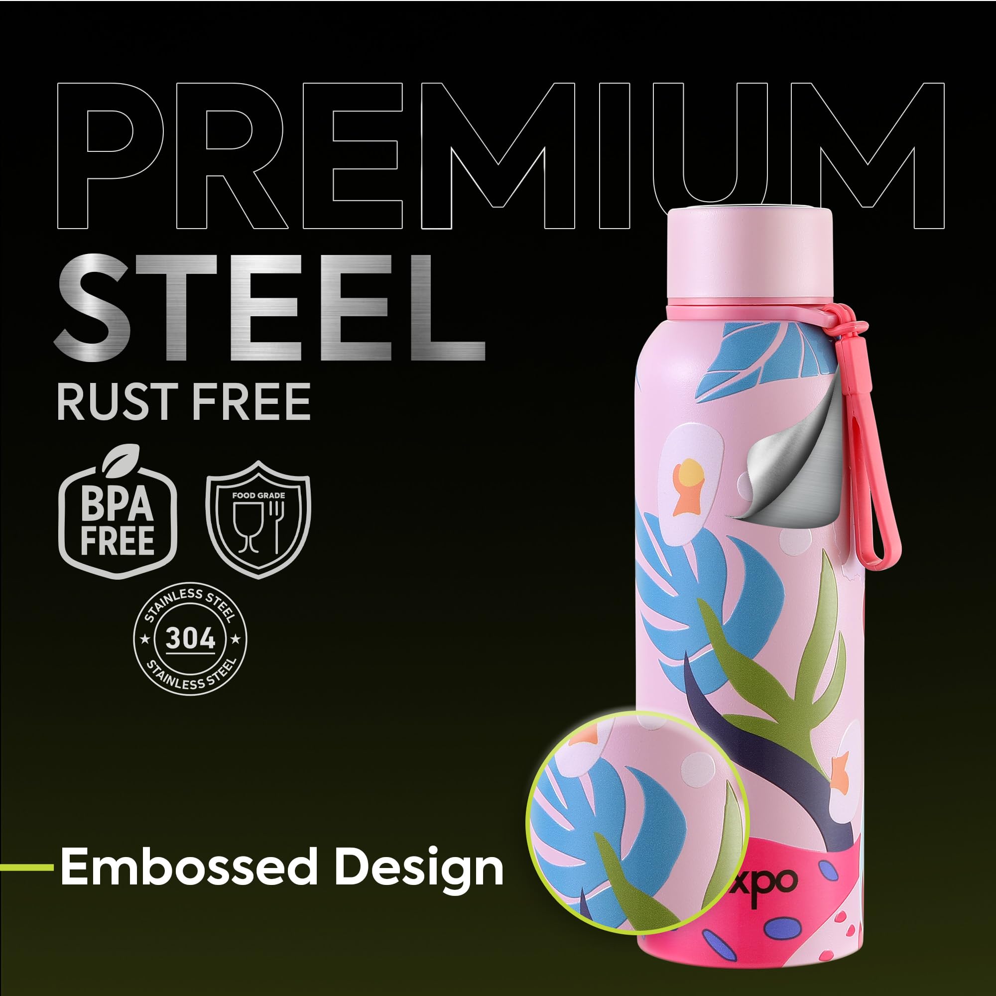 Pexpo Bravo 1000 ISI Certified Stainless Steel Water Bottle - 980ml | Double Wall Vacuum Insulated Flask | Hot & Cold Thermos | Leakproof | Ideal for Home, Office, Gym, Outings - Military Green