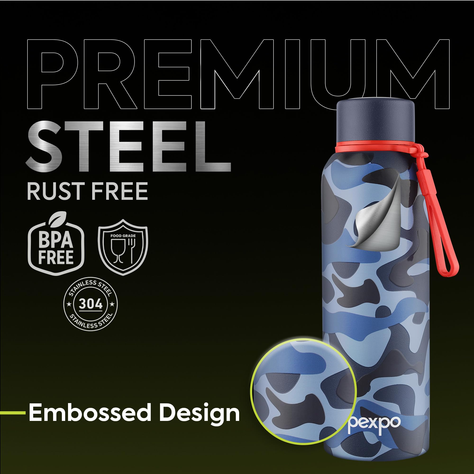 Pexpo Bravo 1000 ISI Certified Stainless Steel Water Bottle - 980ml | Double Wall Vacuum Insulated Flask | Hot & Cold Thermos | Leakproof | Ideal for Home, Office, Gym, Outings - Military Green