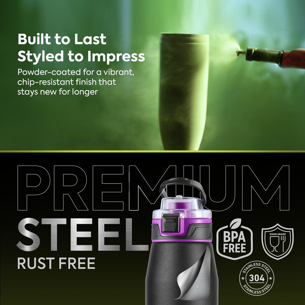Pexpo Bravo 1000 ISI Certified Stainless Steel Water Bottle - 980ml | Double Wall Vacuum Insulated Flask | Hot & Cold Thermos | Leakproof | Ideal for Home, Office, Gym, Outings - Military Green