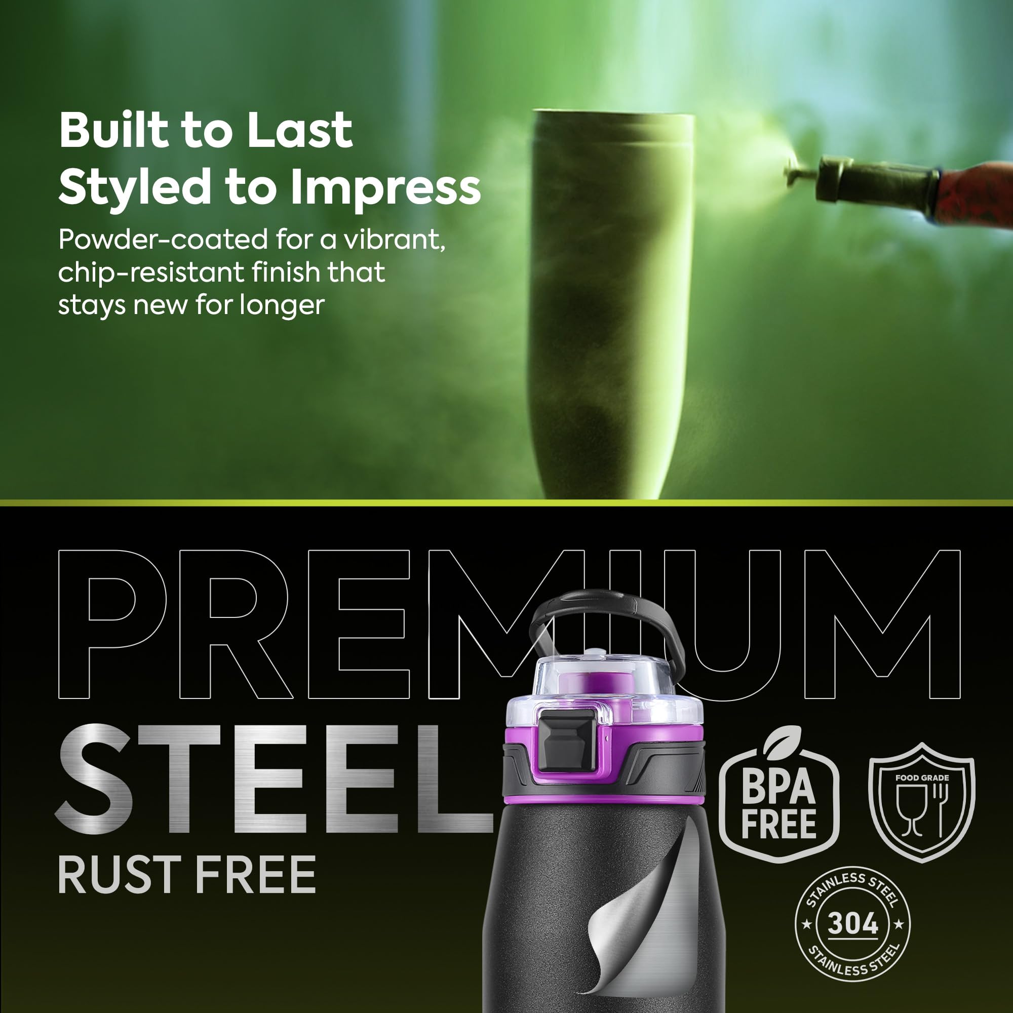 Pexpo Bravo 1000 ISI Certified Stainless Steel Water Bottle - 980ml | Double Wall Vacuum Insulated Flask | Hot & Cold Thermos | Leakproof | Ideal for Home, Office, Gym, Outings - Military Green
