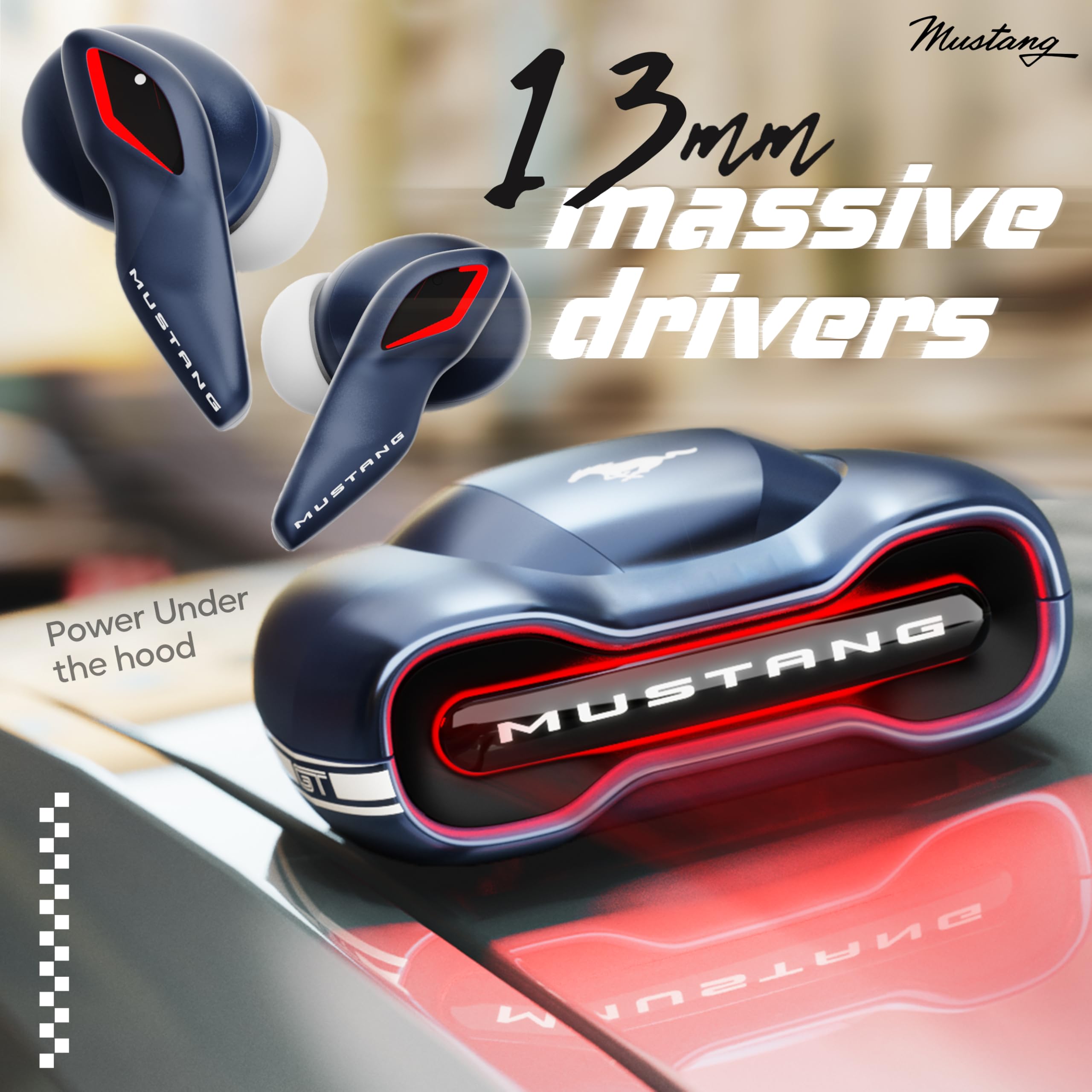 GOBOULT Mustang Torq Wireless in Ear Earbuds with 60H Playtime, App Support, Quad Mic ENC, 45ms Low Latency, 13mm Driver, Breathing LEDs,Touch Controls, Made in India, IPX5, Ear buds Wireless (Yellow)