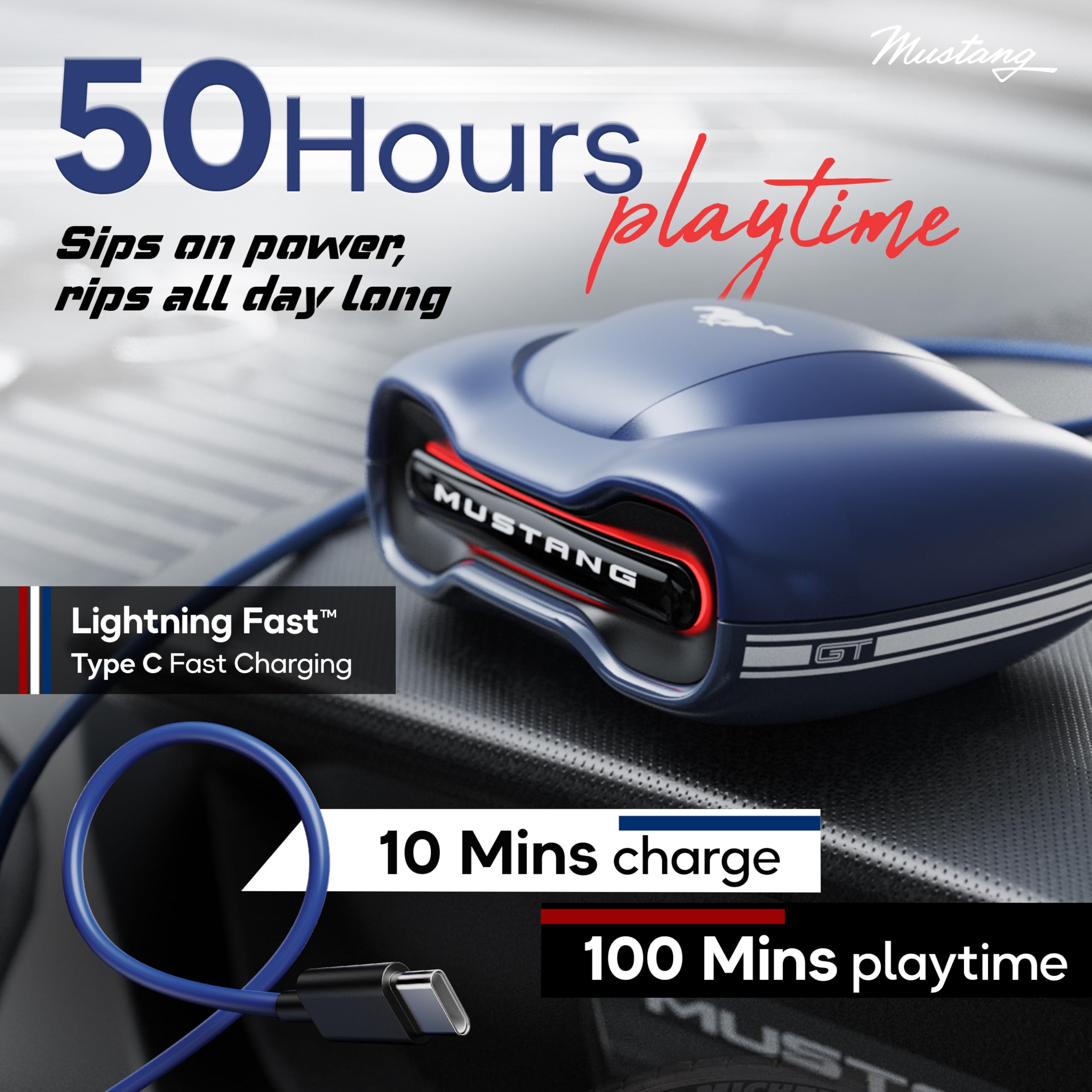 GOBOULT Mustang Torq Wireless in Ear Earbuds with 60H Playtime, App Support, Quad Mic ENC, 45ms Low Latency, 13mm Driver, Breathing LEDs,Touch Controls, Made in India, IPX5, Ear buds Wireless (Yellow)