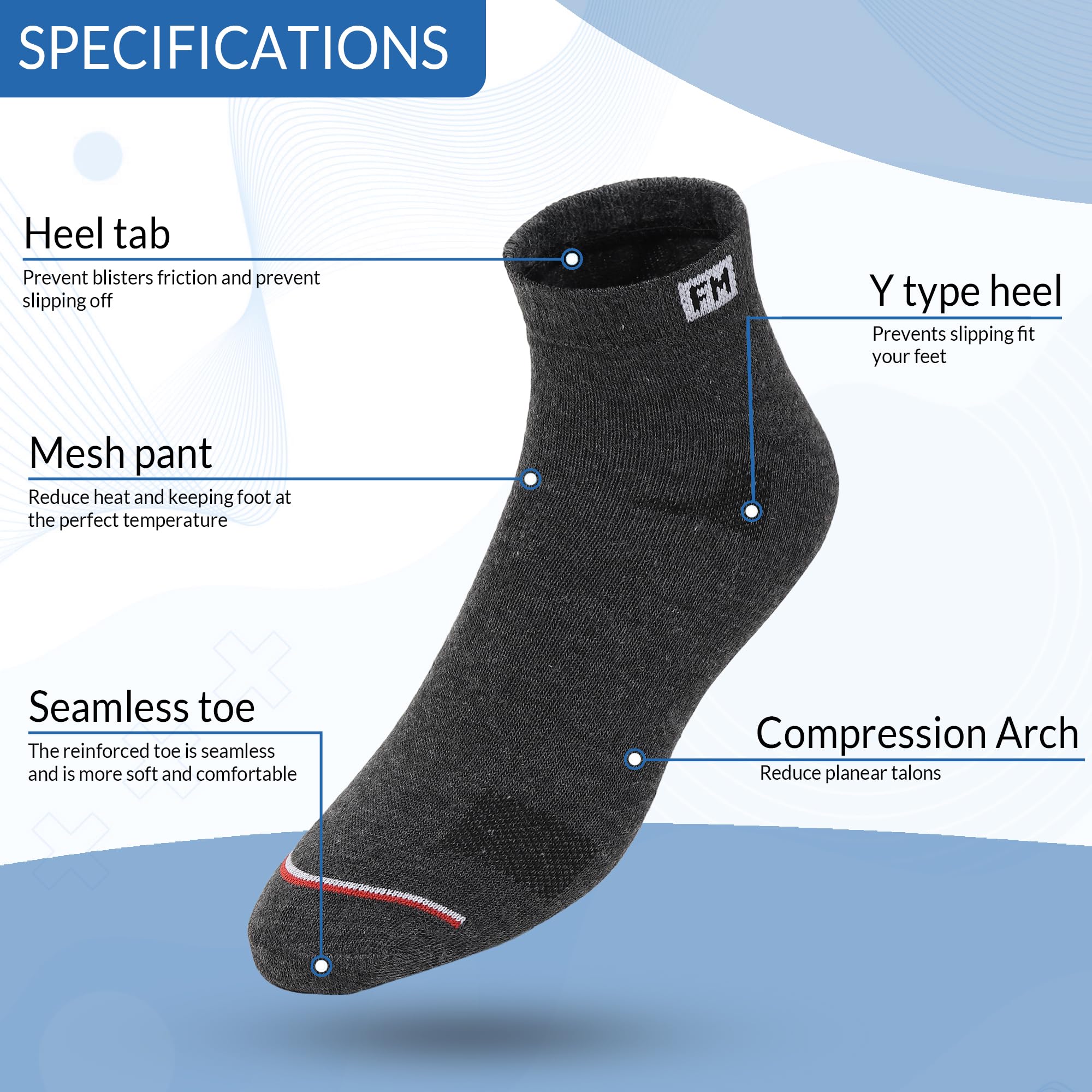 Fitness Mantra® 12 Pairs Sports Ankle Cotton Socks | Free Size| Breathable| Daily Use| Multicolor| 12 Pairs|