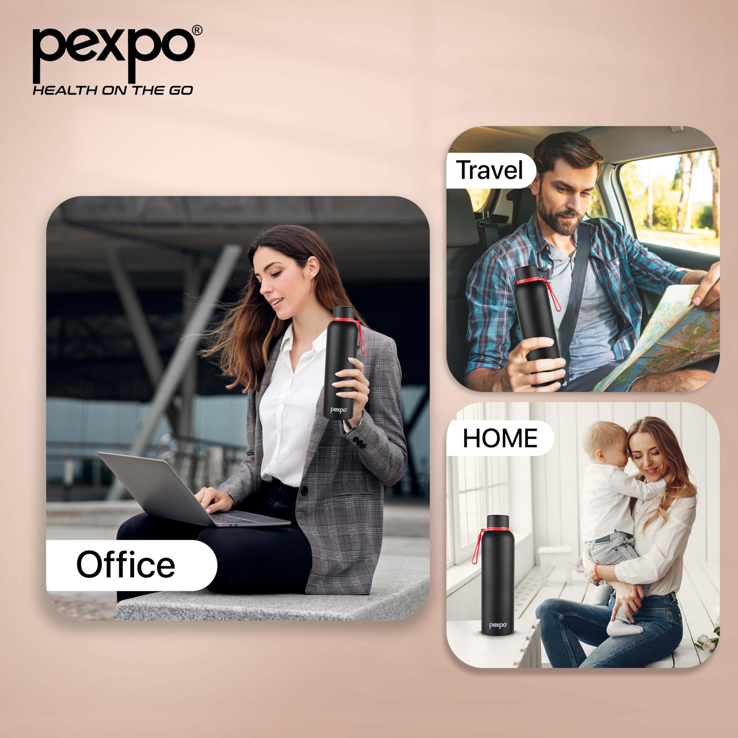 Pexpo Bravo 1000 ISI Certified Stainless Steel Water Bottle - 980ml | Double Wall Vacuum Insulated Flask | Hot & Cold Thermos | Leakproof | Ideal for Home, Office, Gym, Outings - Military Green
