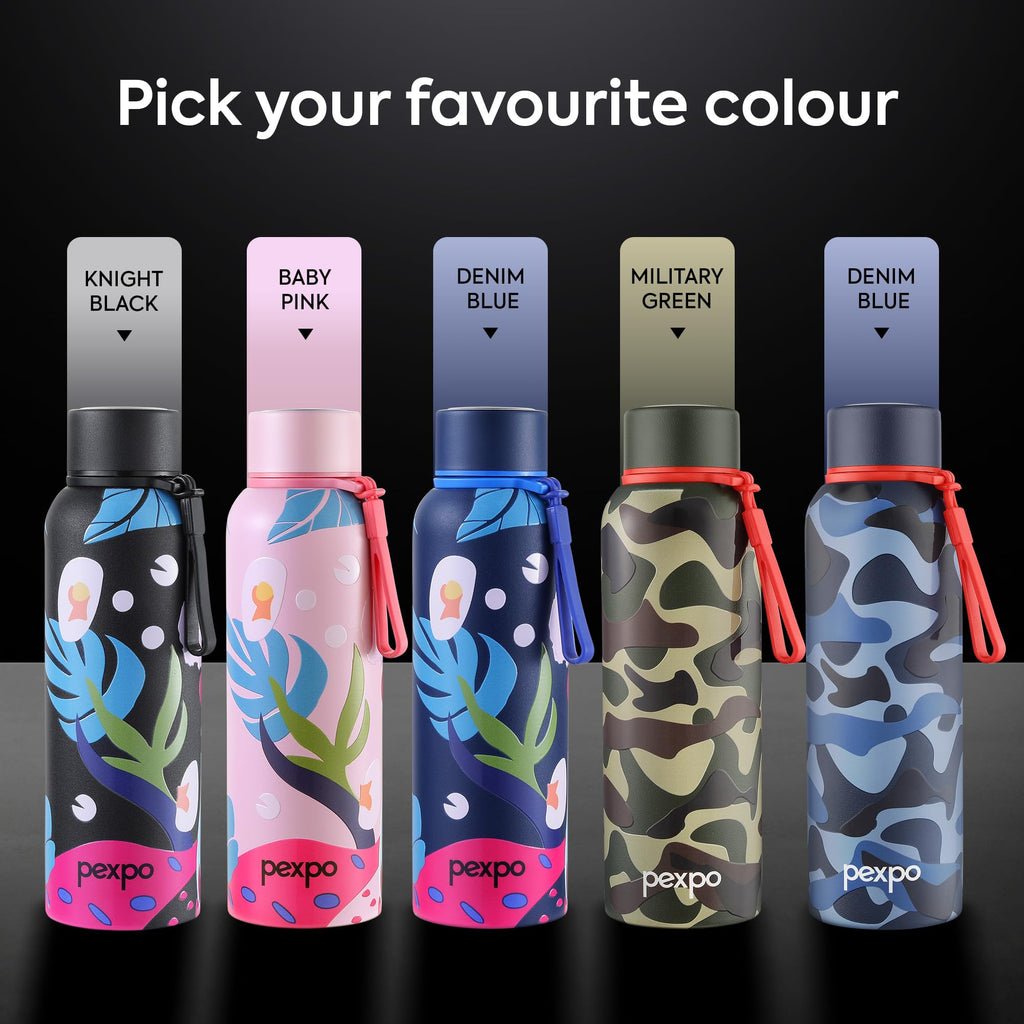 Pexpo Bravo 1000 ISI Certified Stainless Steel Water Bottle - 980ml | Double Wall Vacuum Insulated Flask | Hot & Cold Thermos | Leakproof | Ideal for Home, Office, Gym, Outings - Military Green