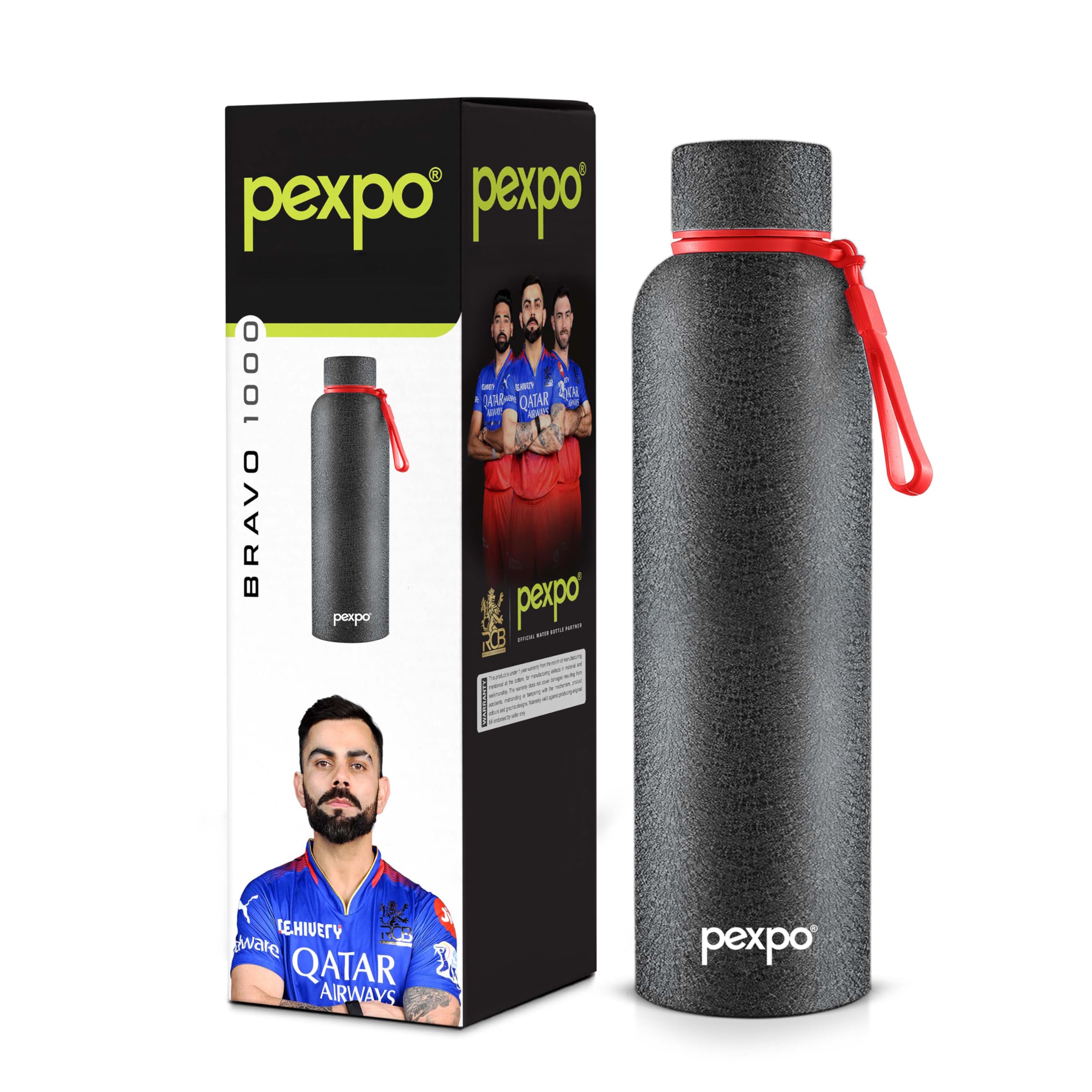 Pexpo Bravo 1000 ISI Certified Stainless Steel Water Bottle - 980ml | Double Wall Vacuum Insulated Flask | Hot & Cold Thermos | Leakproof | Ideal for Home, Office, Gym, Outings - Military Green