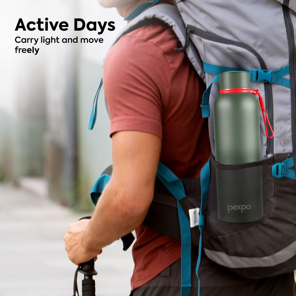 Pexpo Bravo 1000 ISI Certified Stainless Steel Water Bottle - 980ml | Double Wall Vacuum Insulated Flask | Hot & Cold Thermos | Leakproof | Ideal for Home, Office, Gym, Outings - Military Green