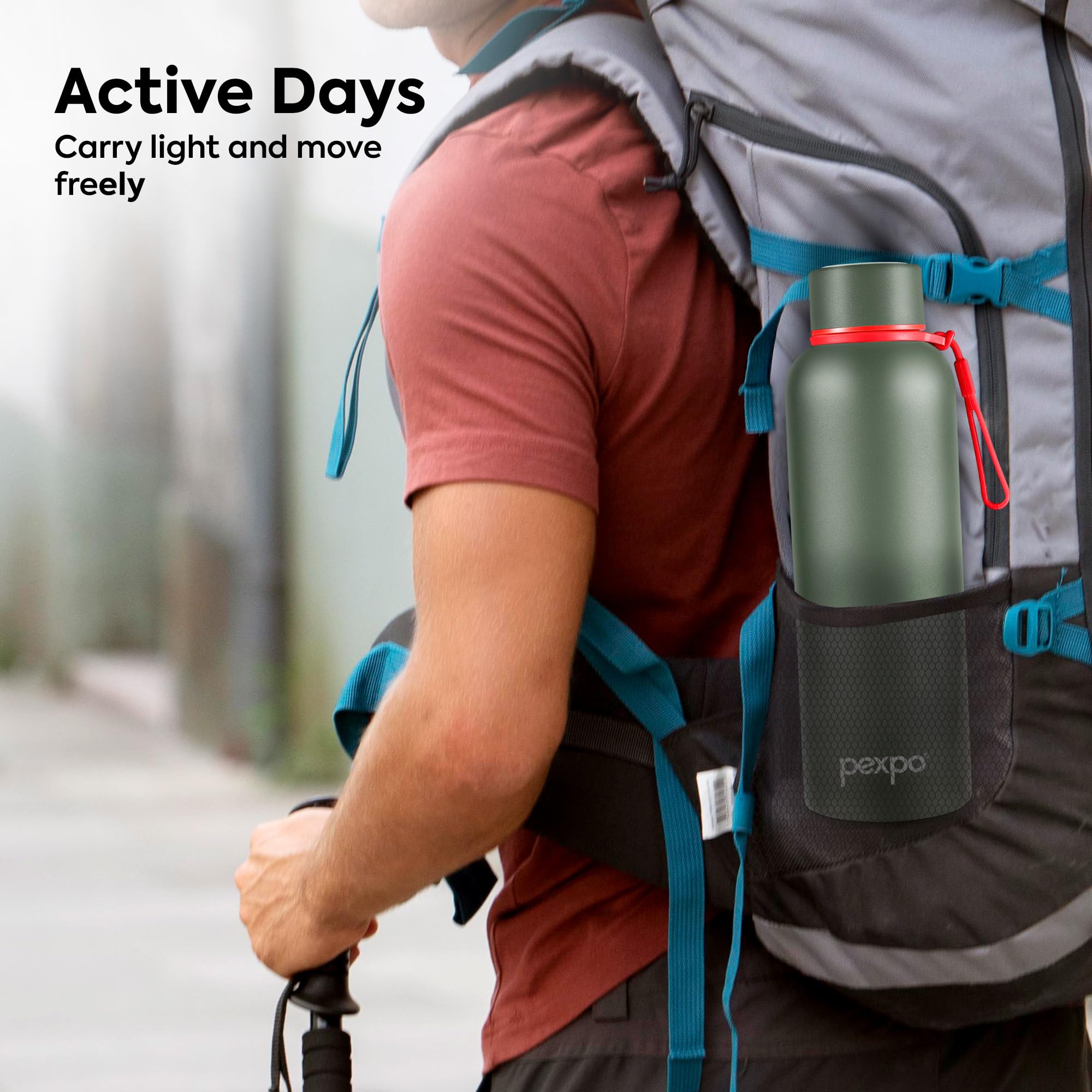 Pexpo Bravo 1000 ISI Certified Stainless Steel Water Bottle - 980ml | Double Wall Vacuum Insulated Flask | Hot & Cold Thermos | Leakproof | Ideal for Home, Office, Gym, Outings - Military Green