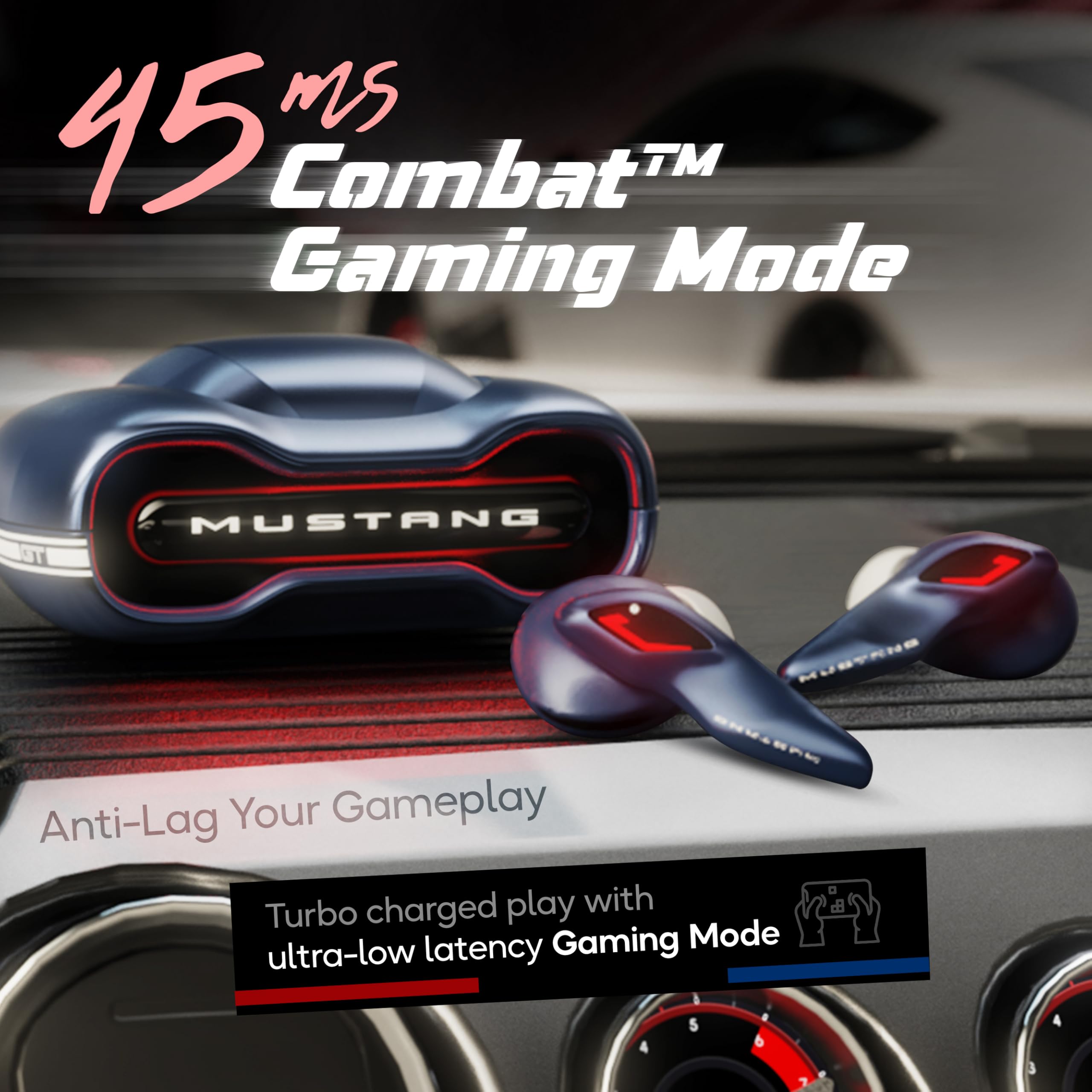 GOBOULT Mustang Torq Wireless in Ear Earbuds with 60H Playtime, App Support, Quad Mic ENC, 45ms Low Latency, 13mm Driver, Breathing LEDs,Touch Controls, Made in India, IPX5, Ear buds Wireless (Yellow)